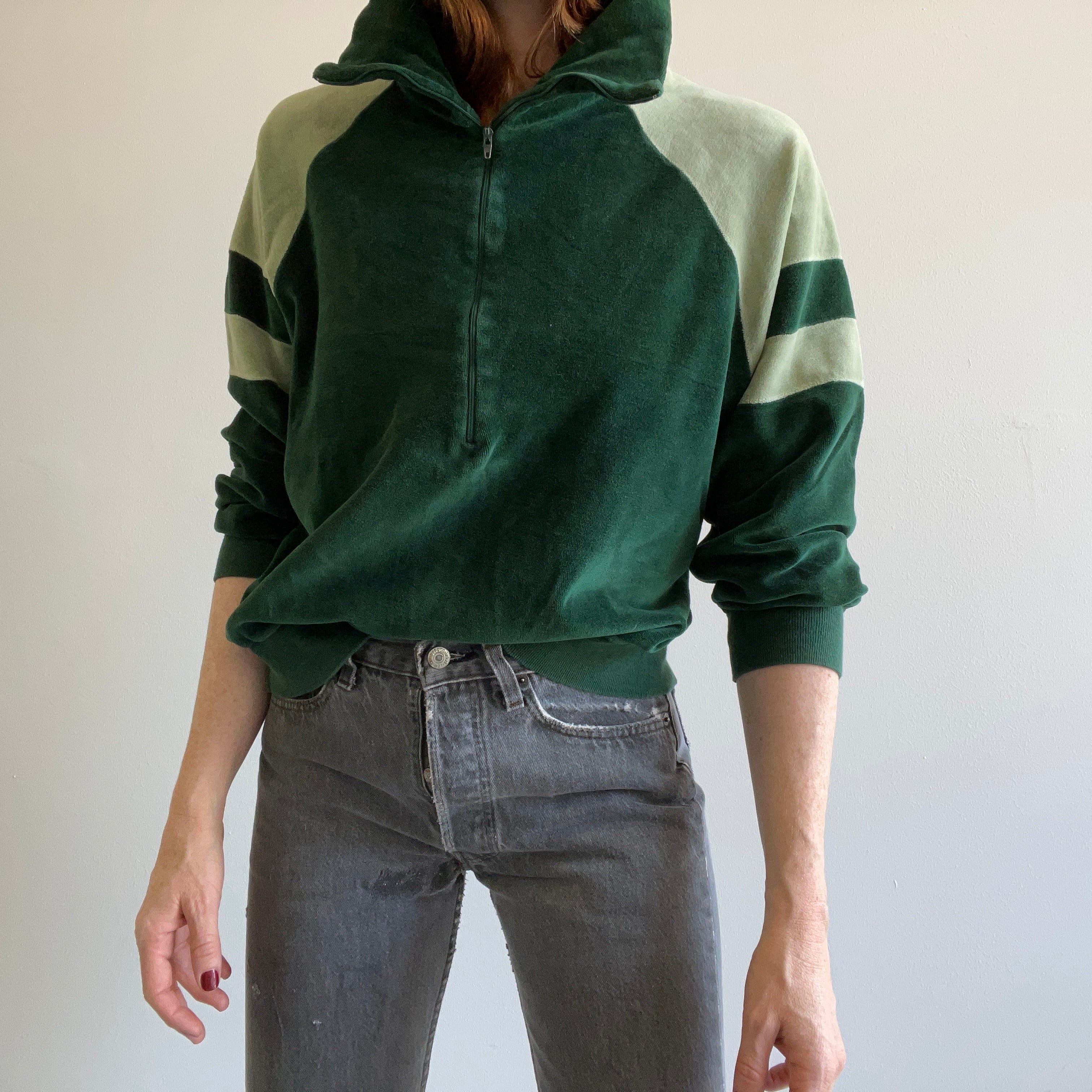 1970s Velour 1/2 Zip Color Block Super Rad Sweatshirt