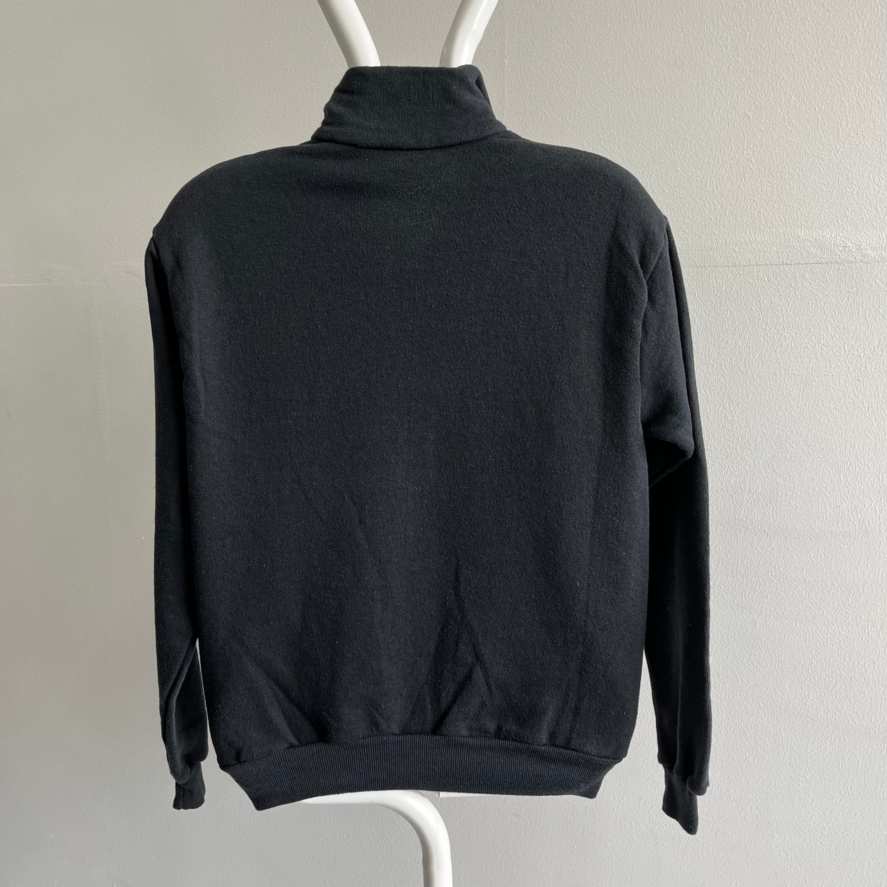 1980s 1/4 Zip Black and White Sweatshirt - RAD