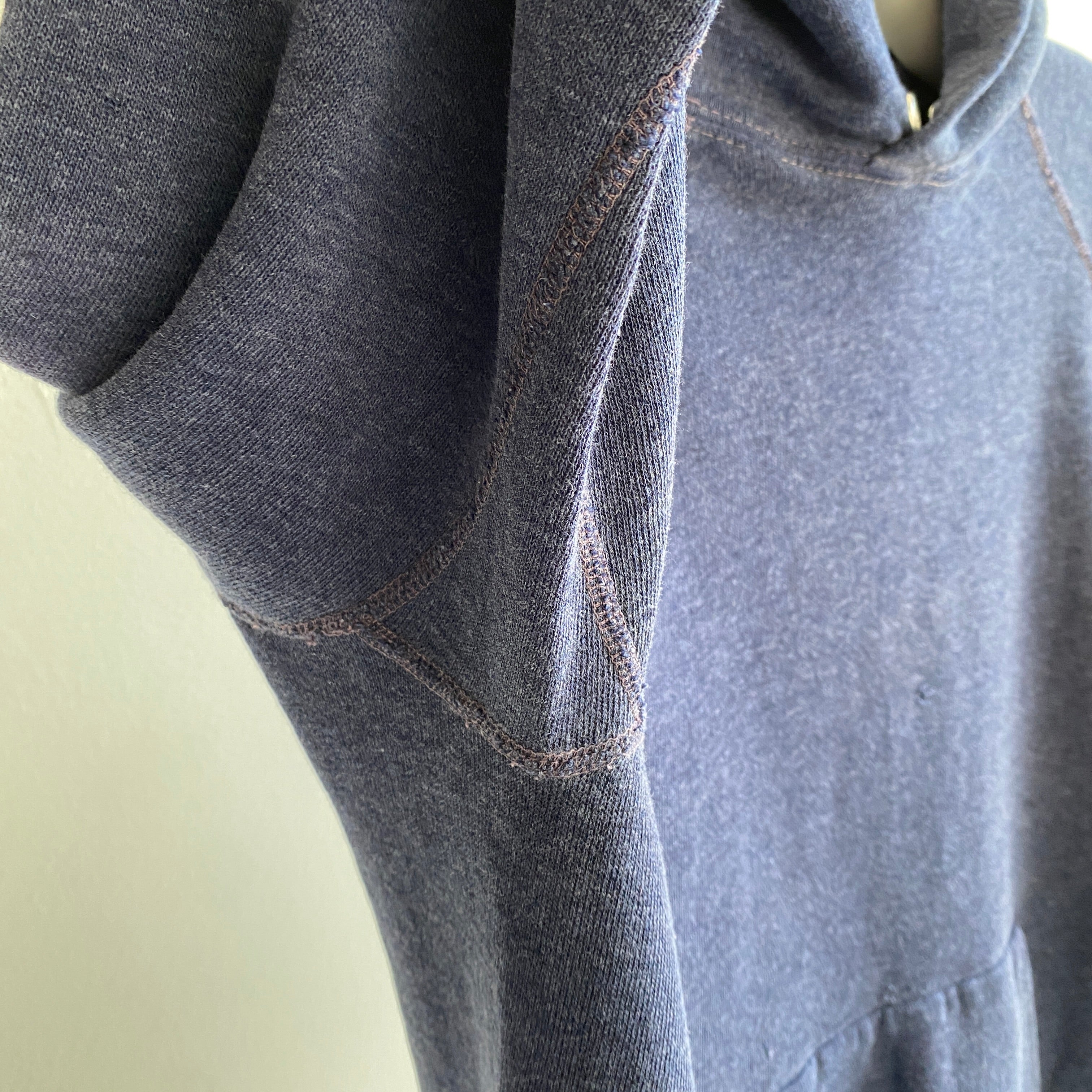 1970/80s Tattered Torn Cut Beat Up Super Thin Navy Pullover Hoodie