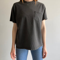 1990s Perfectly Faded Blank Black Cotton Pocket T-Shirt