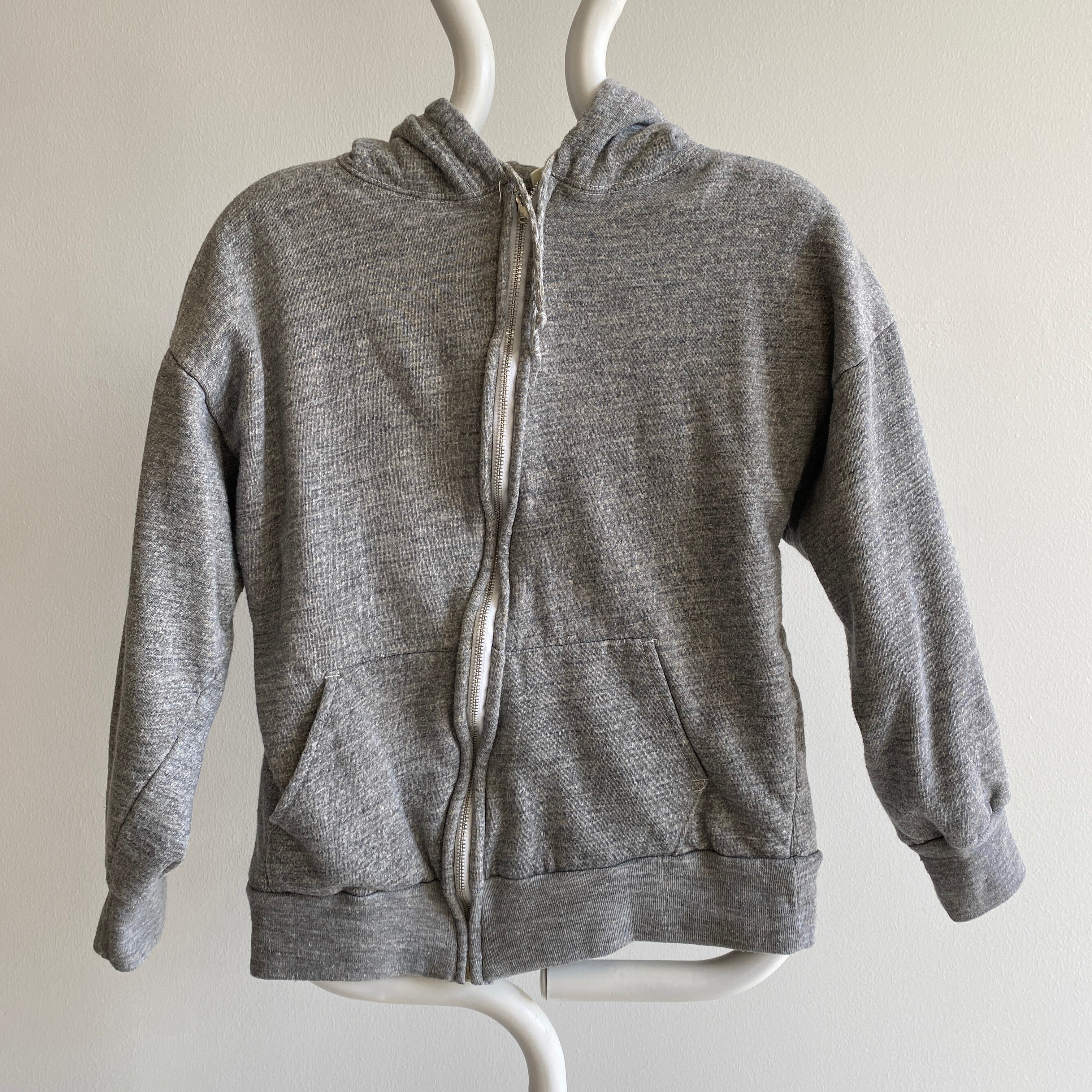 1970s Gray Insulated Zip Up Hoodie - Smaller Size - No Stains