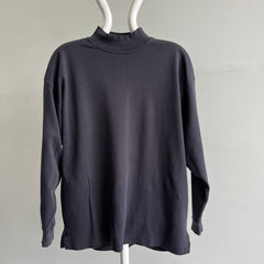 1990s Faded Blank Black Mock Neck Long Sleeve Jersey Knit