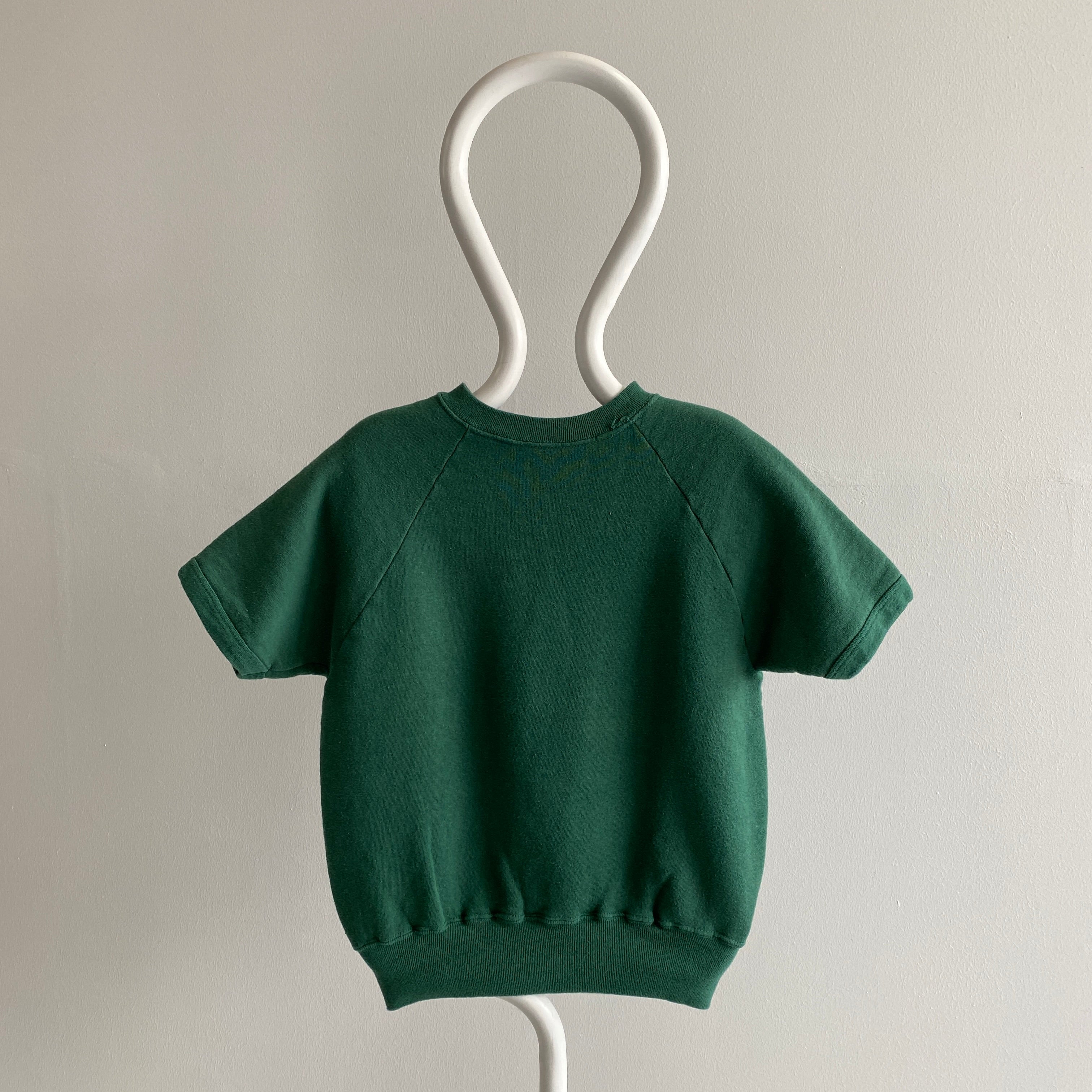 1970s Faded Dark Green Warm Up with Rolled Sleeve Hems - Cozy!