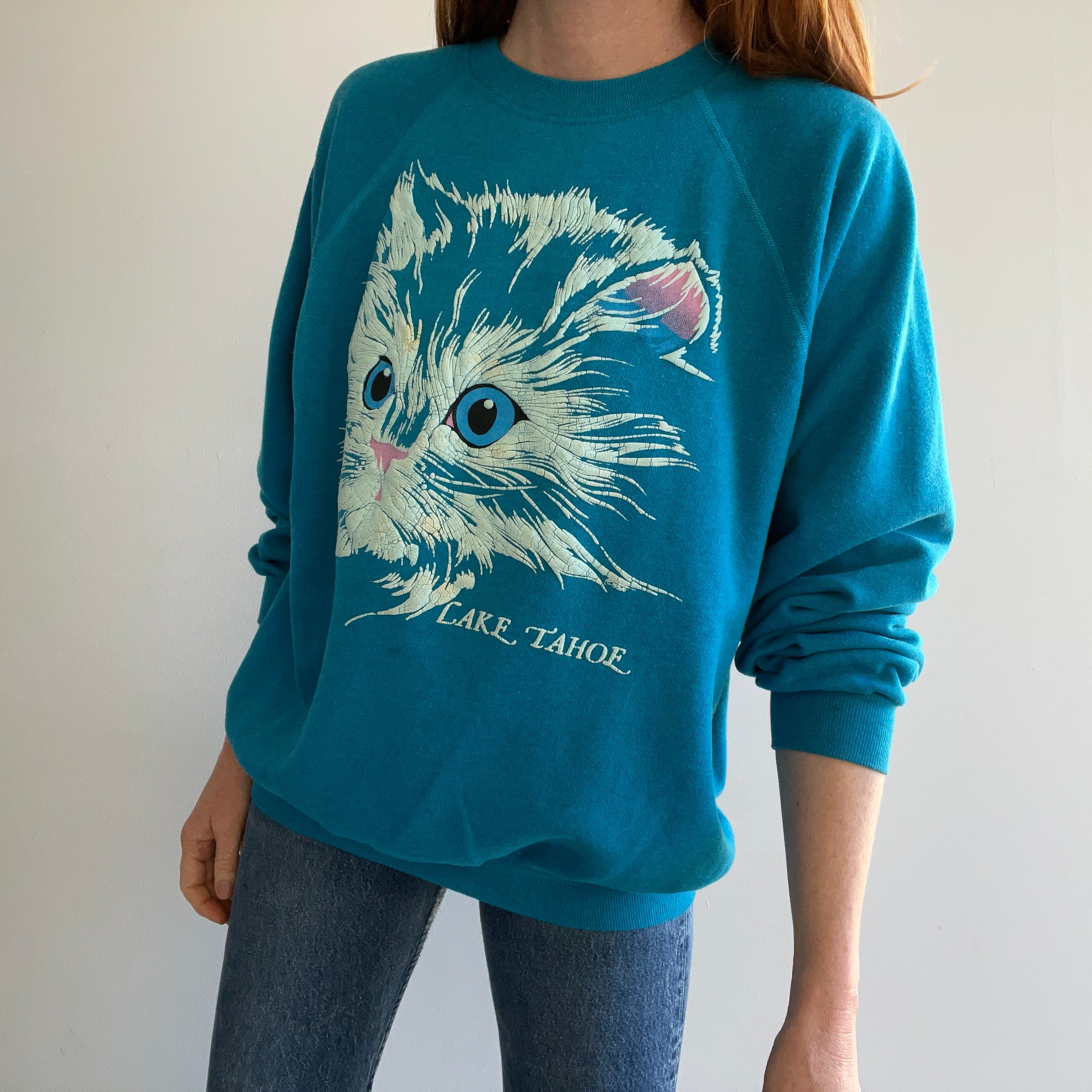 1980s Lake Tahoe Cat Head Sweatshirt