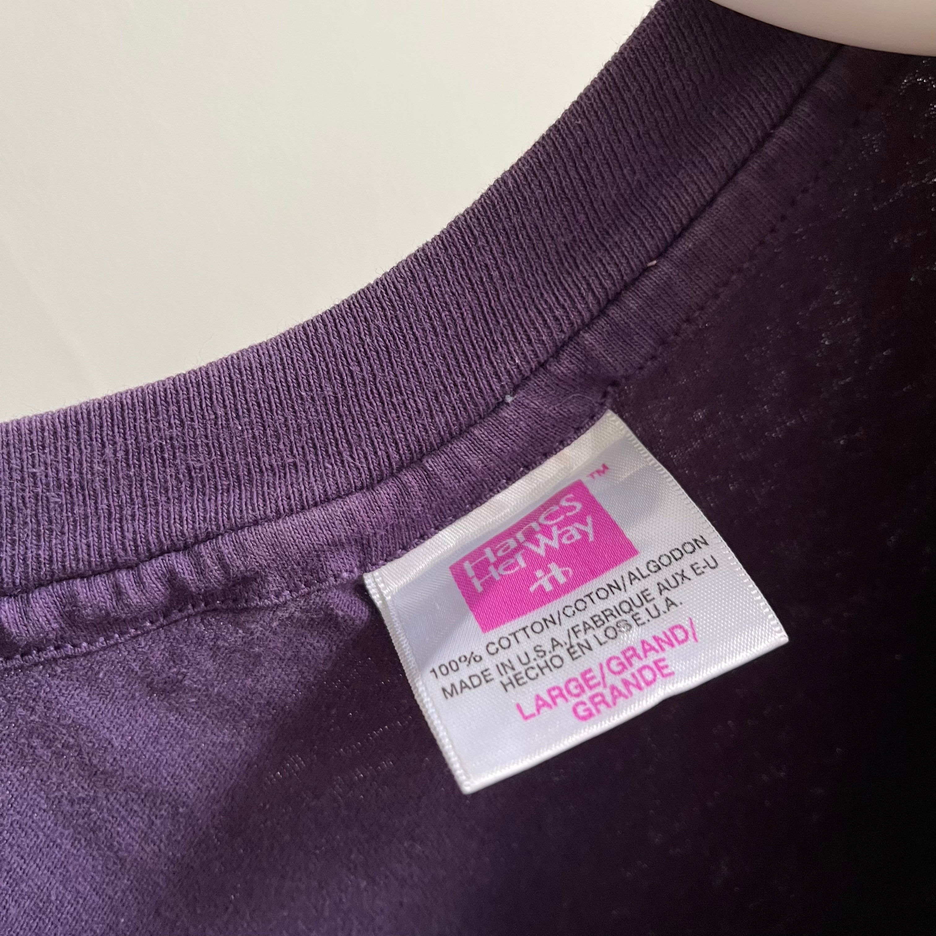 T-shirt Hanes Her Way violet doux et usé des années 1990