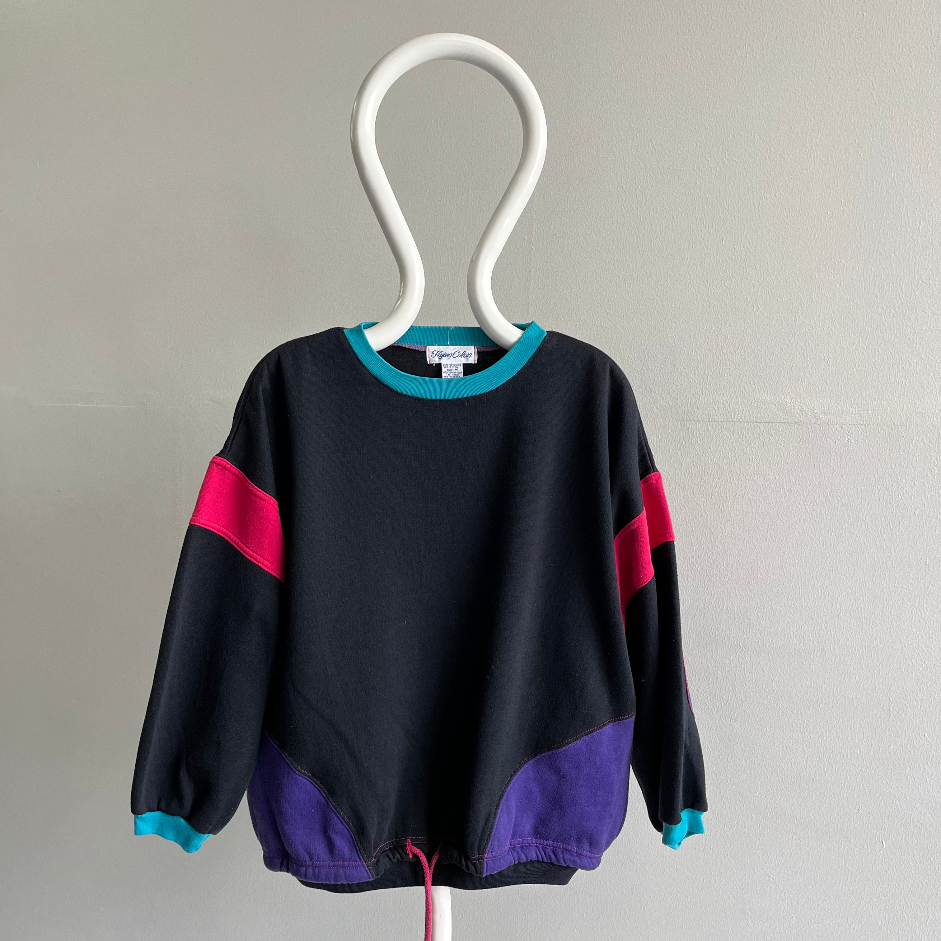 1980s RAD!!!!!! Color Block Sweatshirt with Pockets and Elbow Patches