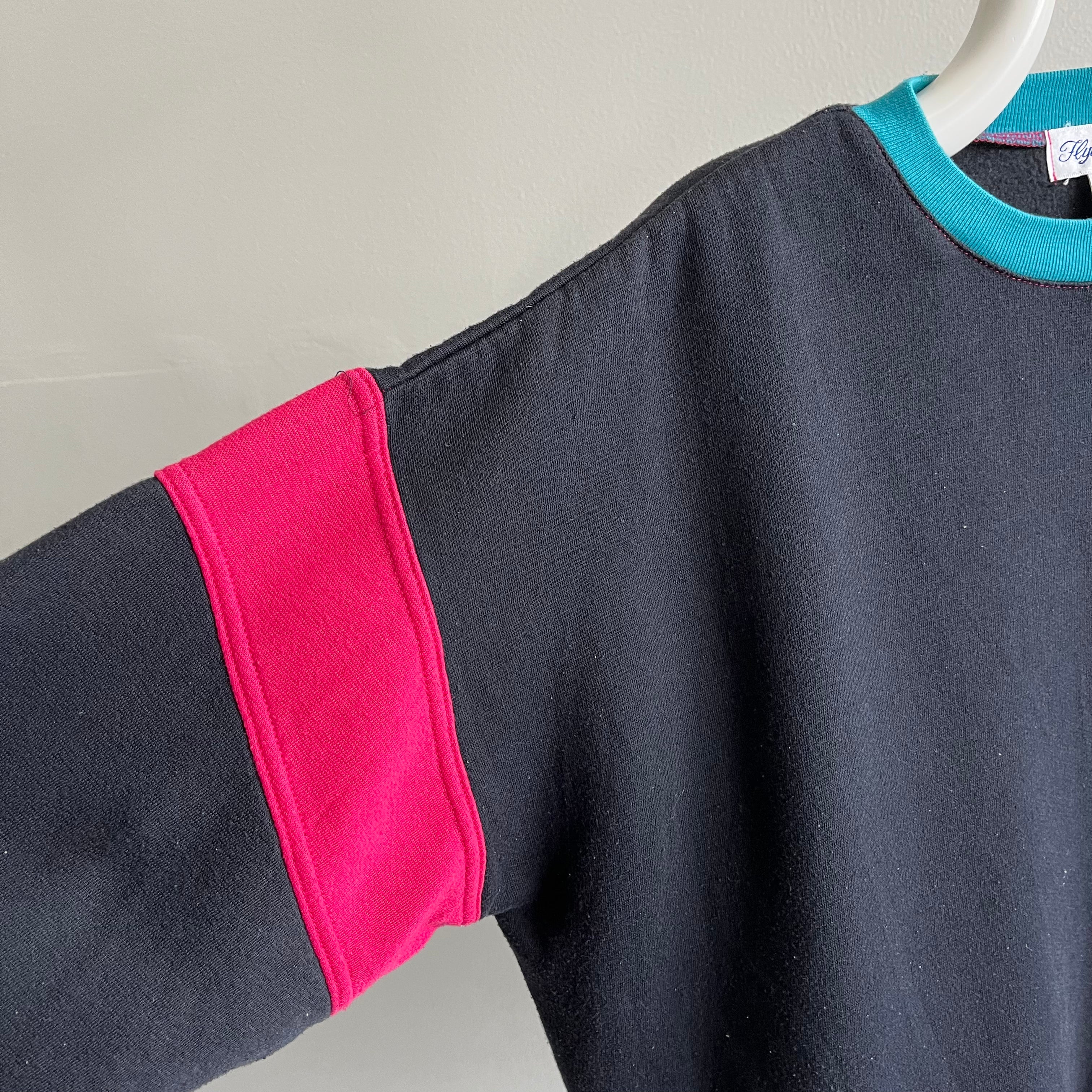 1980s RAD!!!!!! Color Block Sweatshirt with Pockets and Elbow Patches