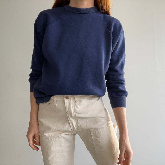 1980s Blank Navy Rolled Neck Sweatshirt - Like New!