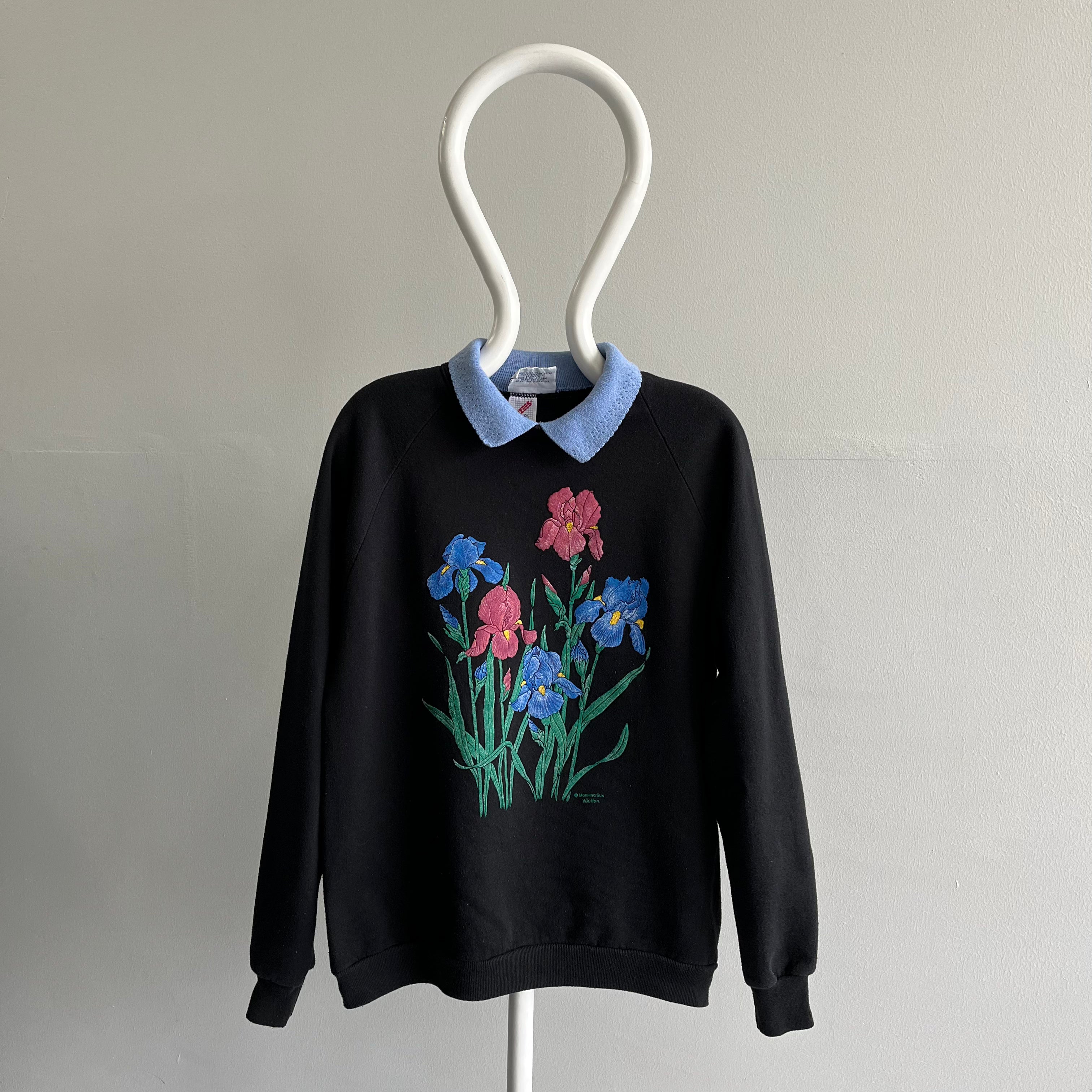 1980s Built In Collar Floral Sweatshirt