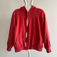 1970/80s Red Insulated Zip Up Hoodie with A Contrast Zipper