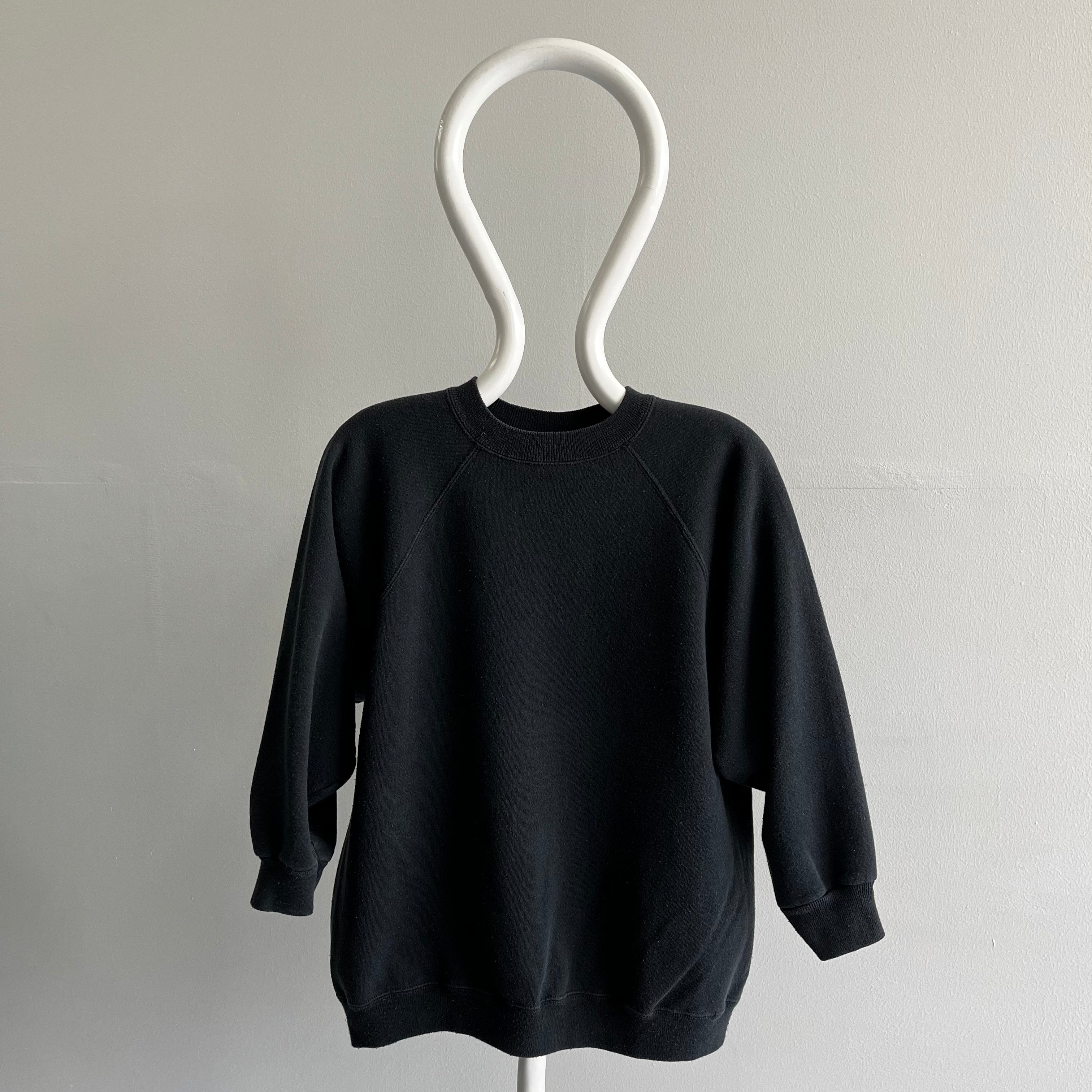 1980s Faded Blank Black Sweatshirt with 3/4 Sleeves