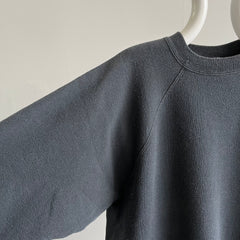 1980s Faded Blank Black Sweatshirt with 3/4 Sleeves