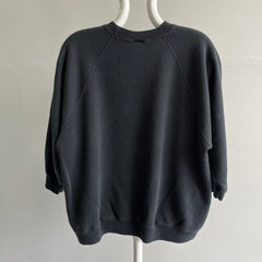 1980s Faded Blank Black Sweatshirt with 3/4 Sleeves