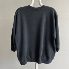 1980s Faded Blank Black Sweatshirt with 3/4 Sleeves