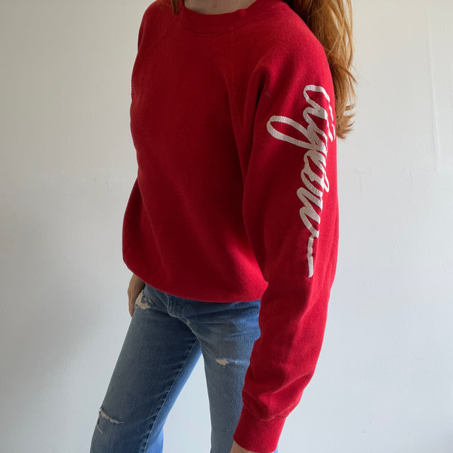 1980s Aglow Side Sleeve Red Raglan Sweatshirt