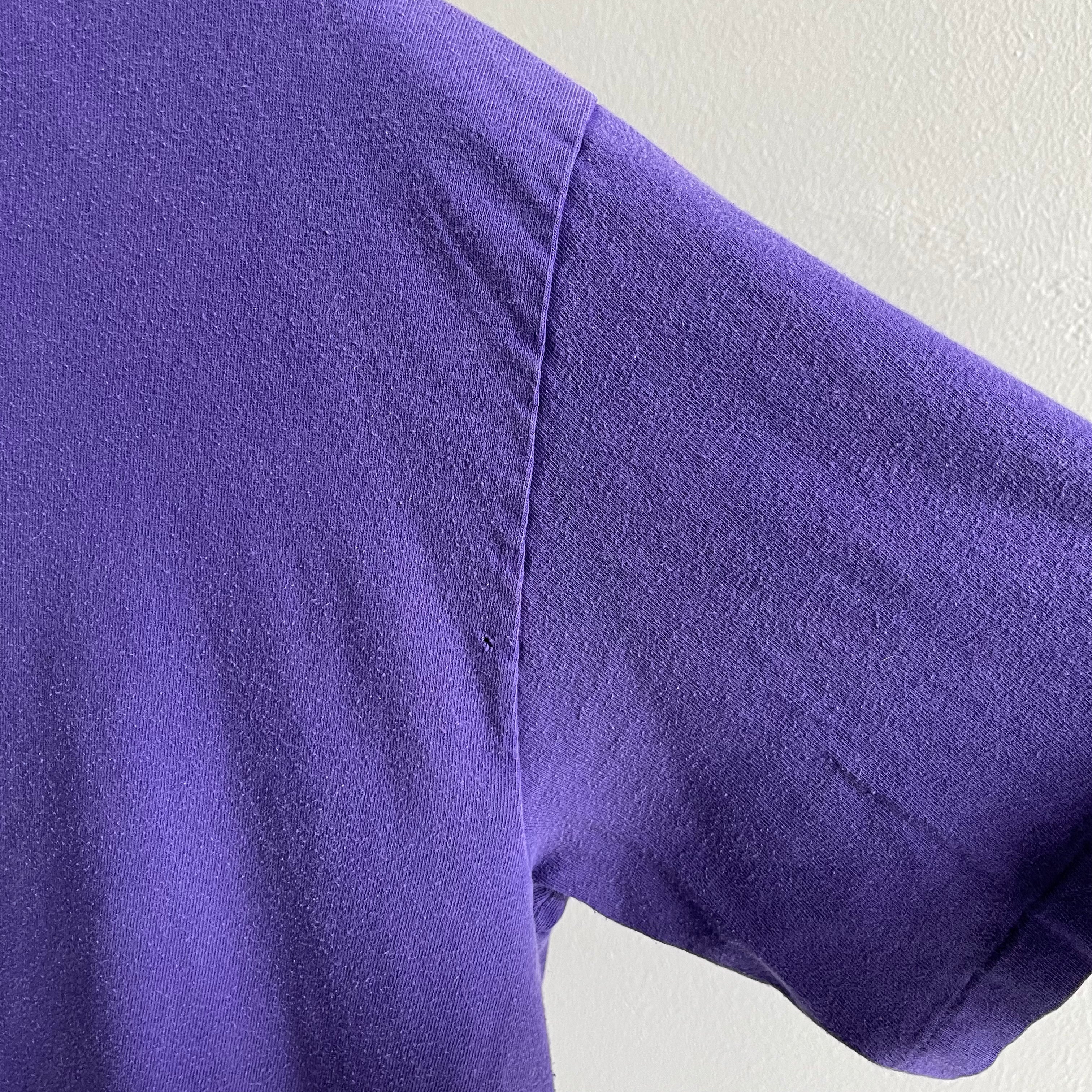 Hanes Beefy-T en coton blanc violet indigo des années 1980