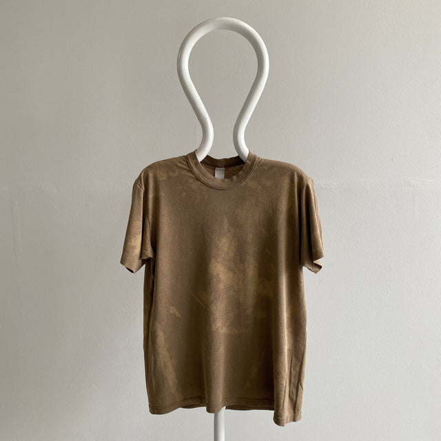 1980s Soffe Heavily Bleach Stained Blank Tan Rolled Neck T-Shirt