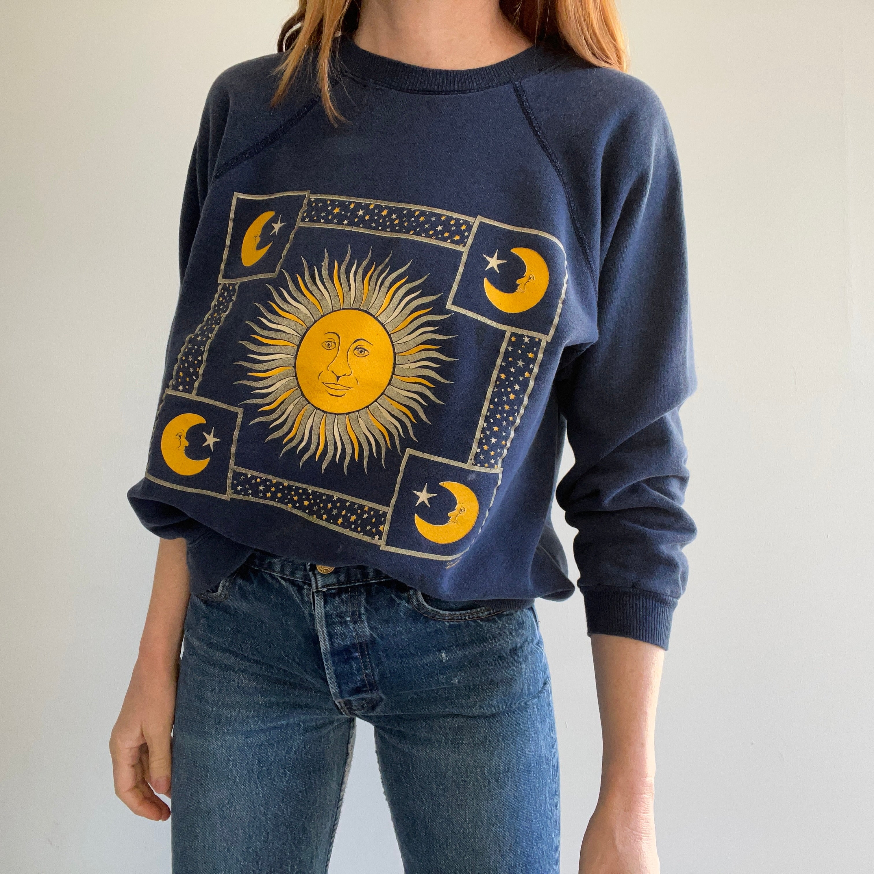 1980s Sun, Moon and Stars Sweatshirt - Staining