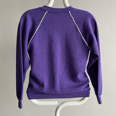 1980s Smaller Purple V-Neck Sweatshirt with White Piping - Never Worn