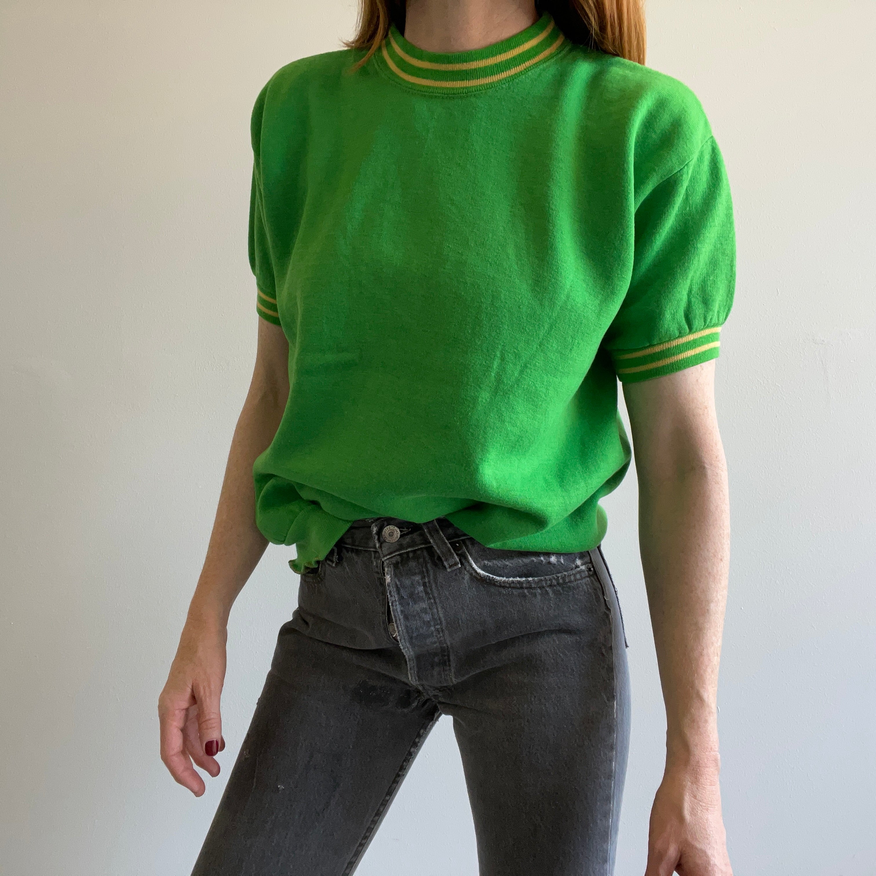 1960s Towncraft!!! DIY Ruffle Hemmed Two Tone Kelly Green Super Soft Warm Up