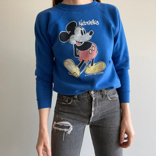 1980s Mickey Mouse - Nebraska - Sweatshirt by Velva Sheen on a Tultex
