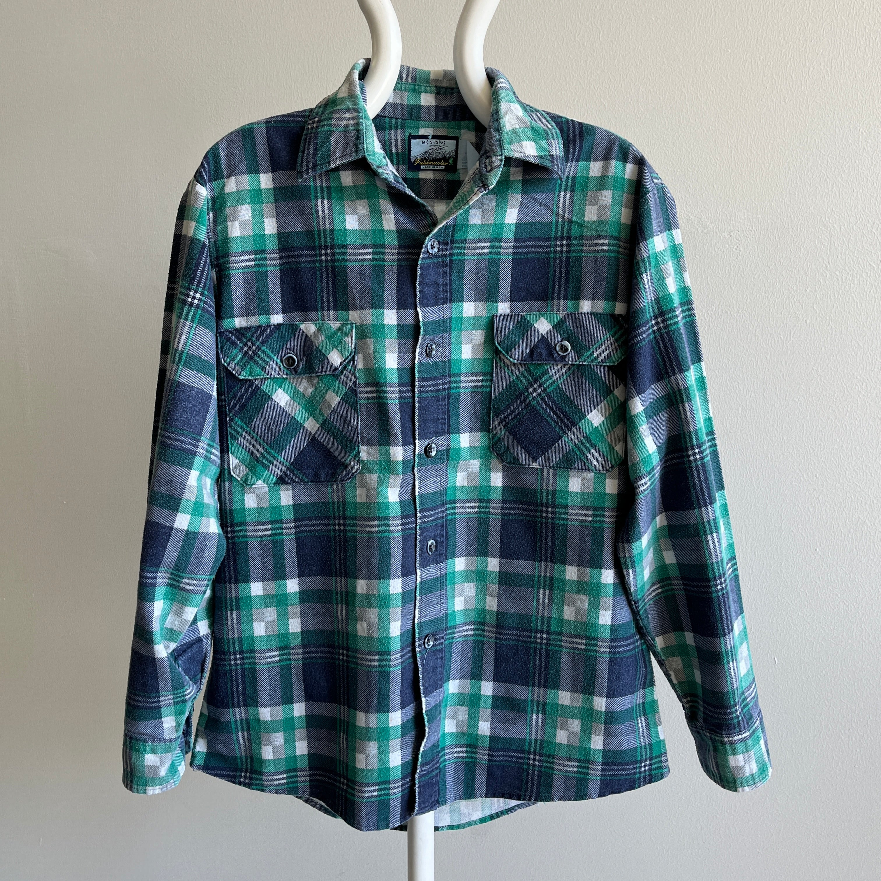 1980s Fieldmaster Lightweight Green and Blue Flannel