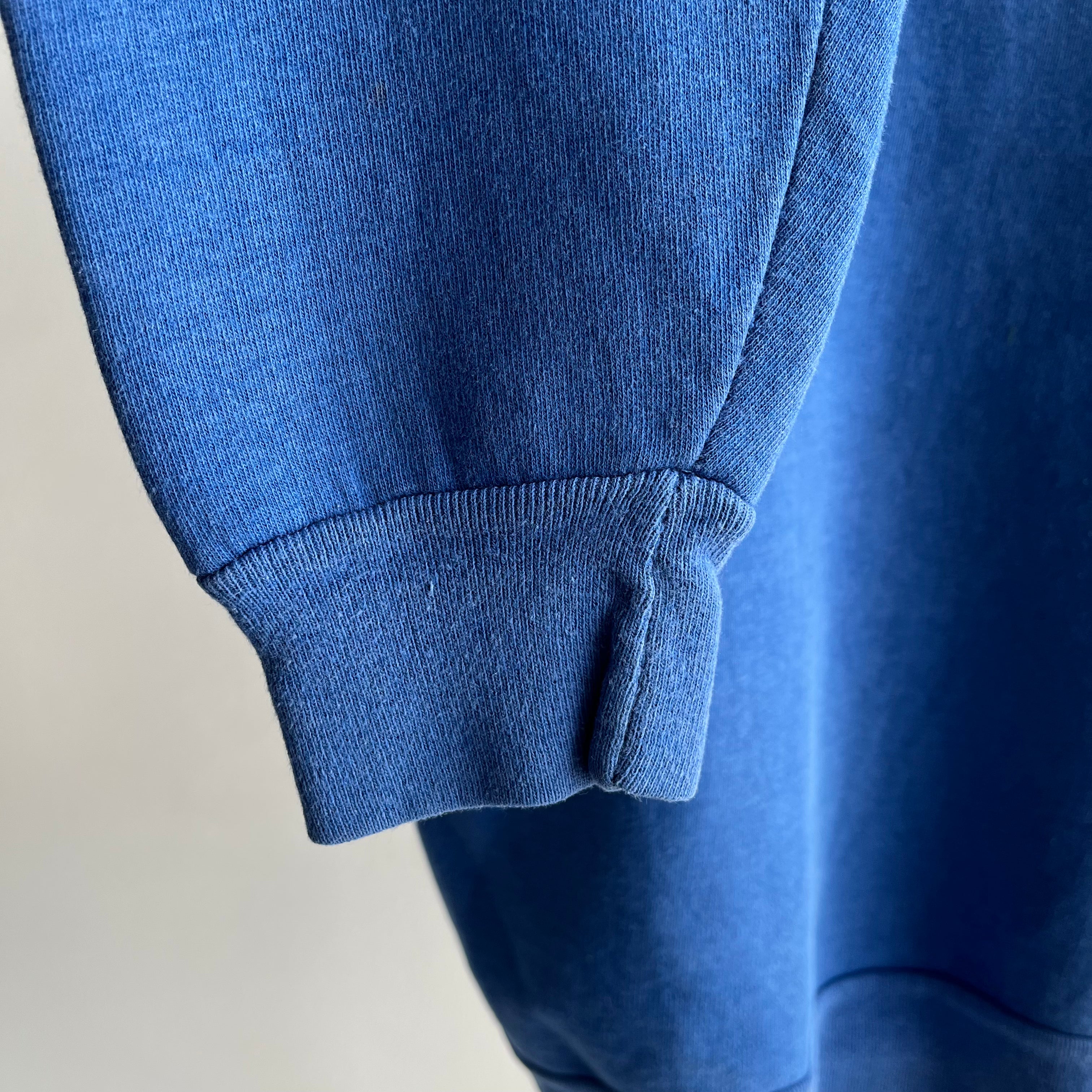 1970s Cotton Perfectly Faded Blue Luxurious Sweatshirt (IMO)