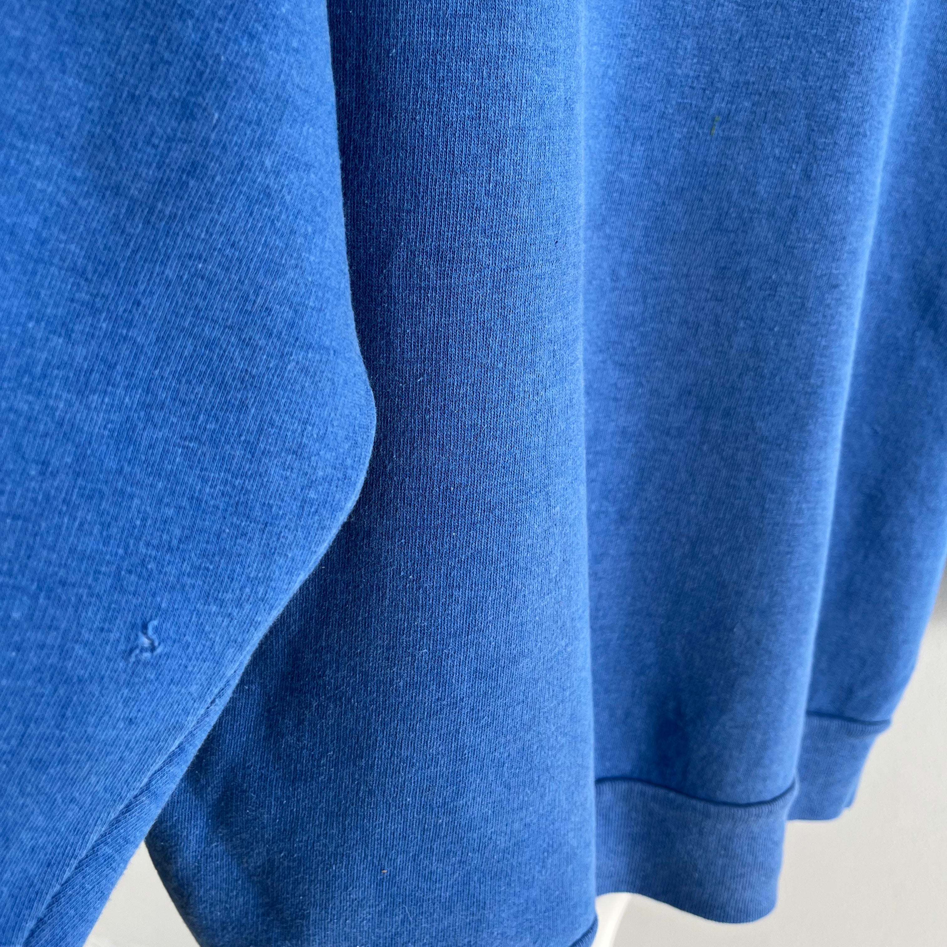 1970s Cotton Perfectly Faded Blue Luxurious Sweatshirt (IMO)