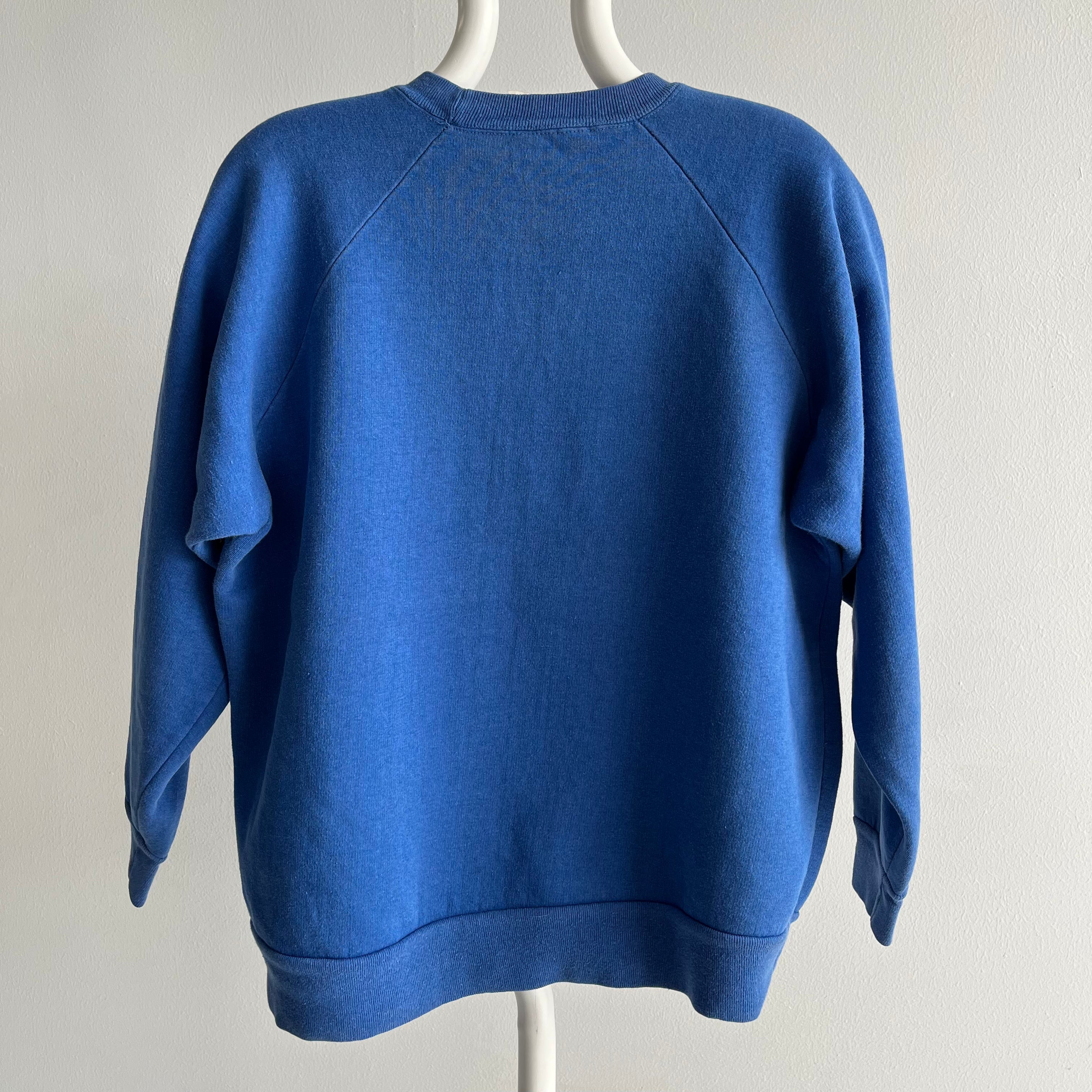 1970s Cotton Perfectly Faded Blue Luxurious Sweatshirt (IMO)