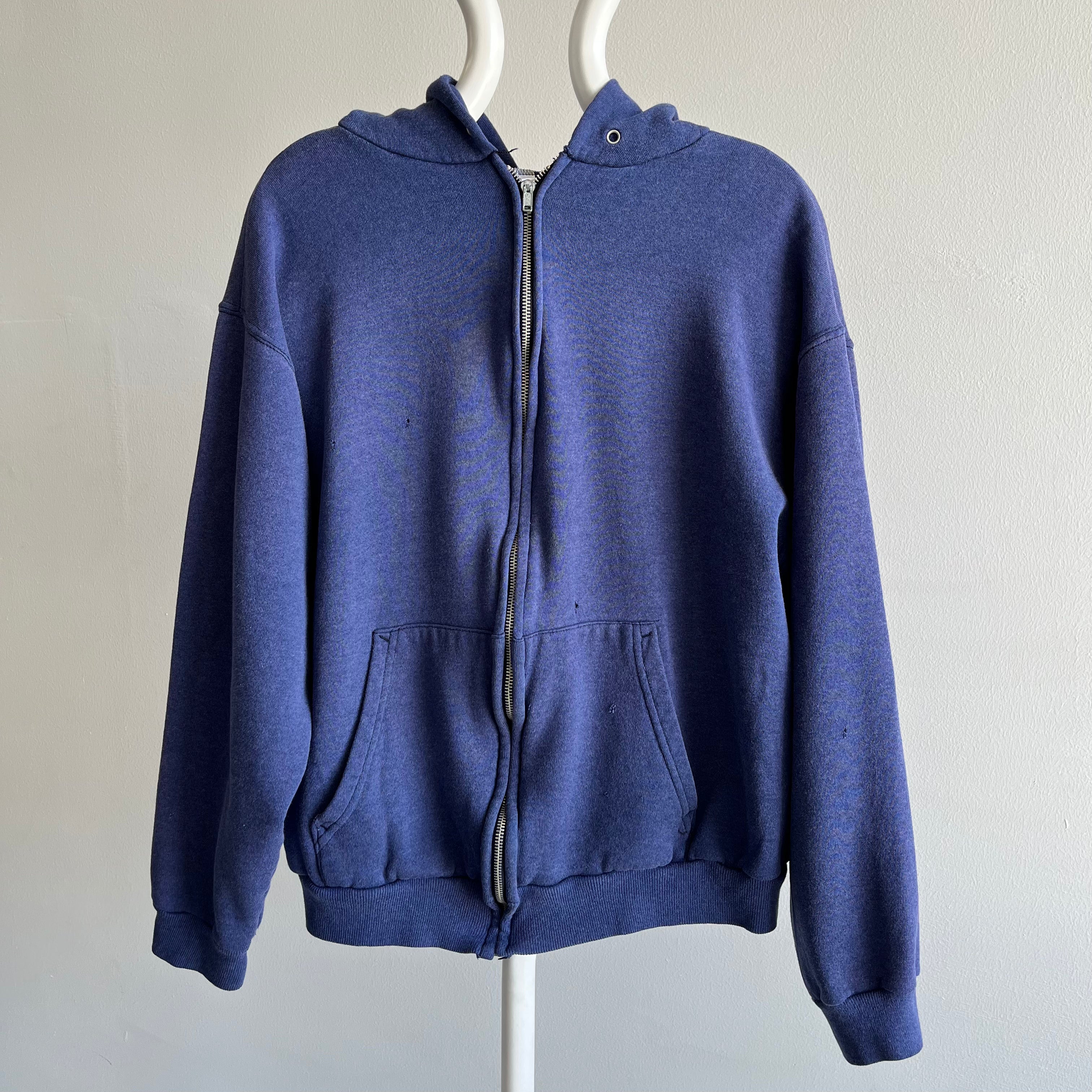 1980s Blank Navy Zip Up Hoodie by Pannill