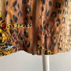 1980s Silk Fancy Animal Print and Bling Zip Up Jacket
