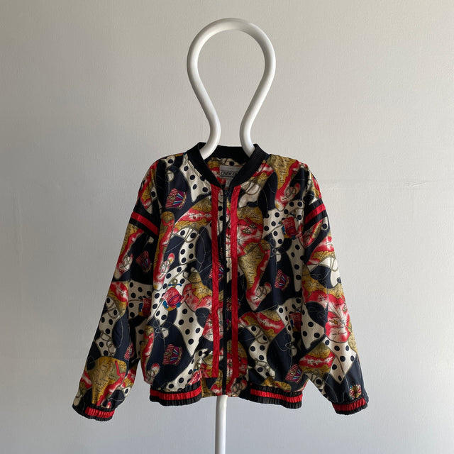 1990s Polyester Fake Fancy Zip Up Jacket