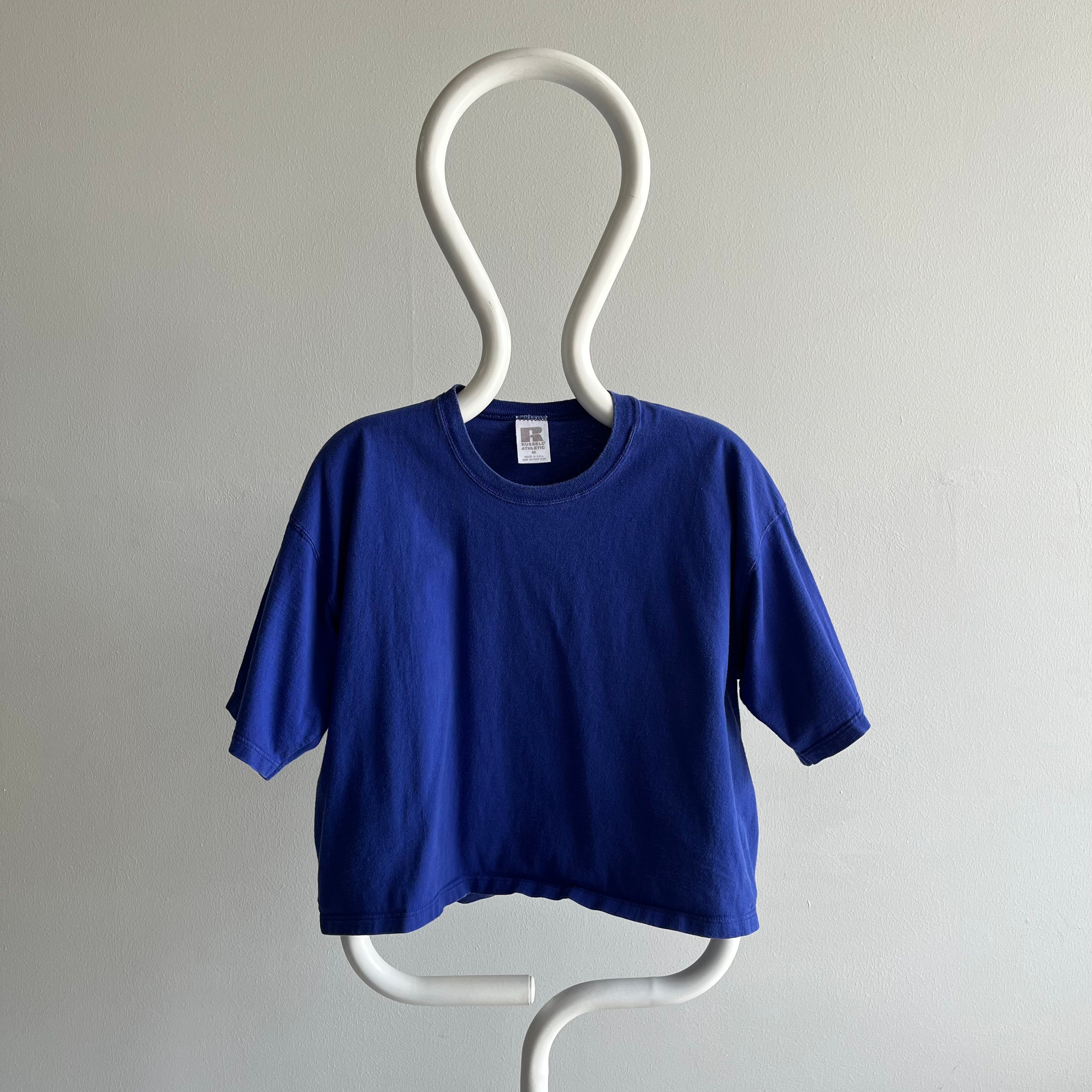 1990s Russell Brand Blank Blue Crop Top T-Shirt