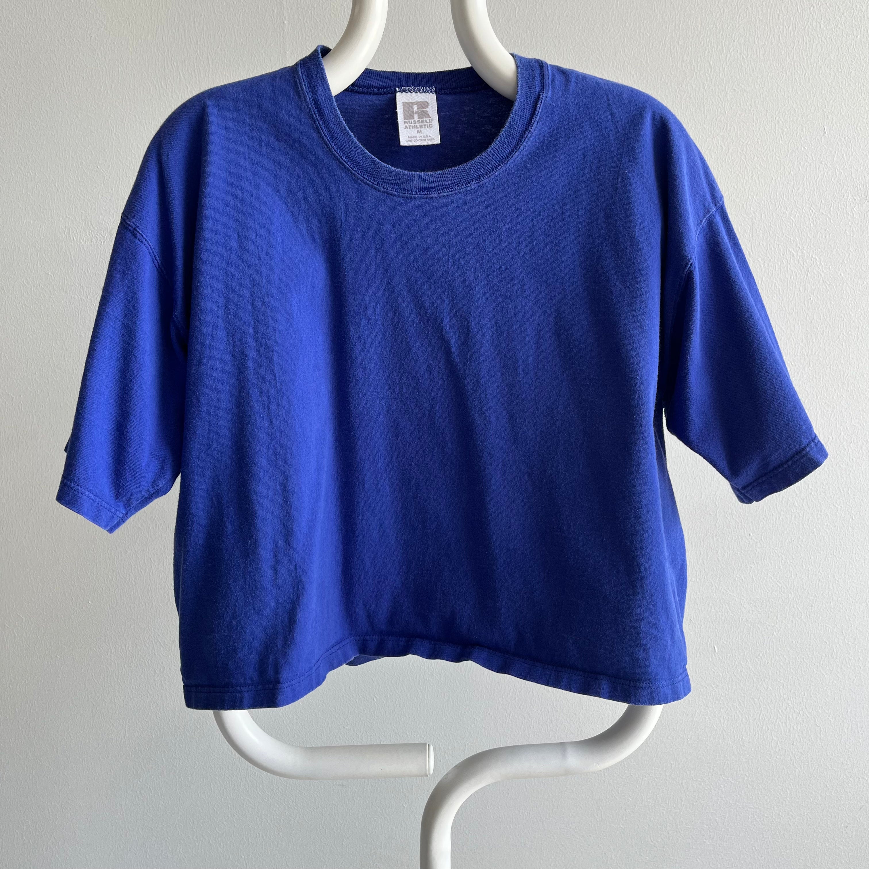 1990s Russell Brand Blank Blue Crop Top T-Shirt