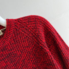 1980/90s St. John's Bay Red and Black Ribbed Raglan Sweater