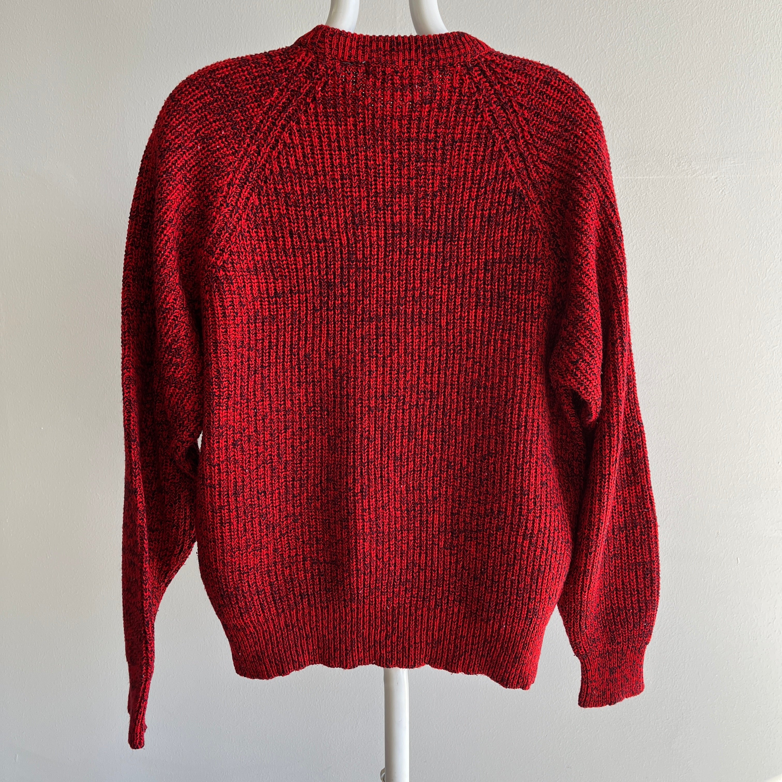 1980/90s St. John's Bay Red and Black Ribbed Raglan Sweater