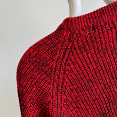 1980/90s St. John's Bay Red and Black Ribbed Raglan Sweater