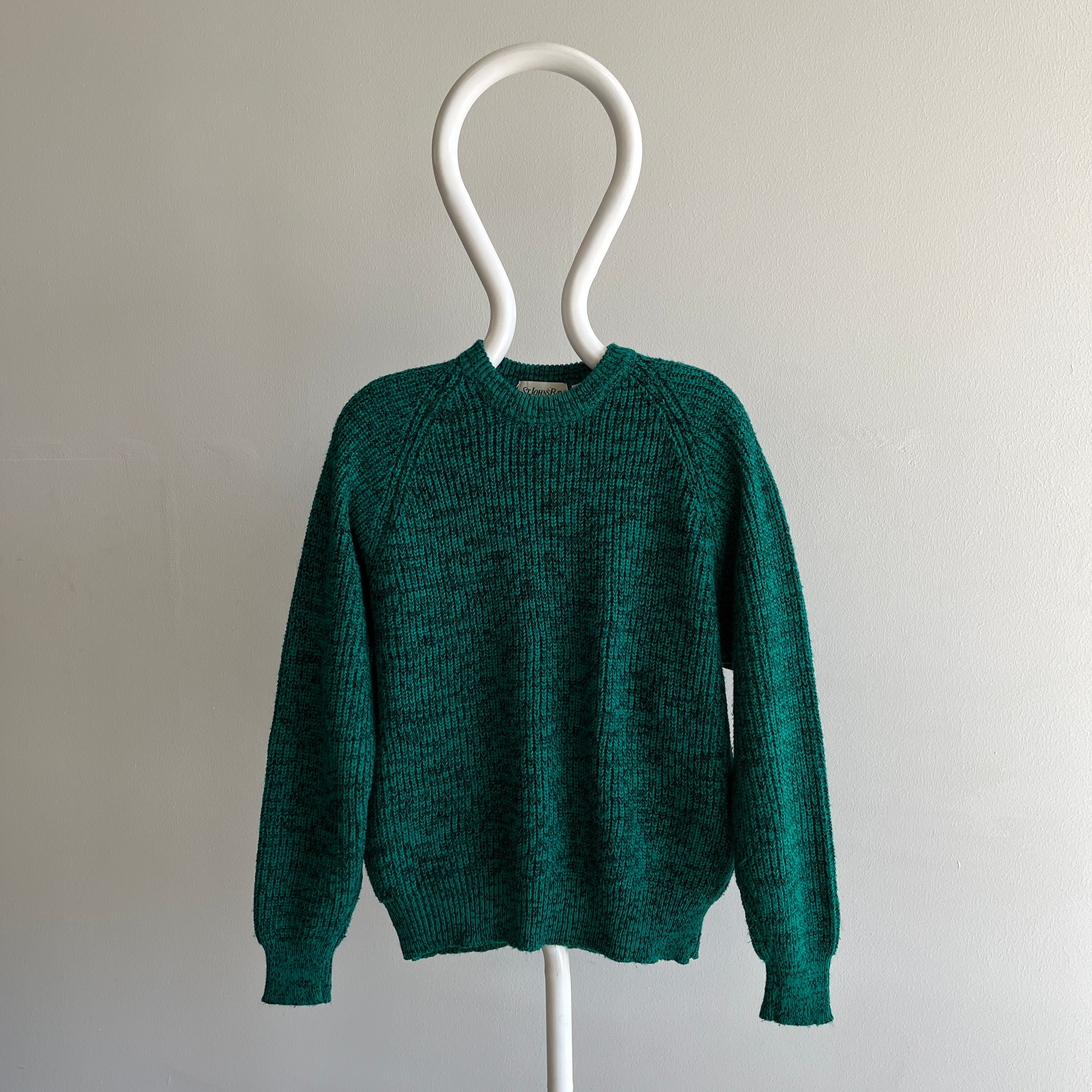 1980/90s St. John's Bay Green and Black Ribbed Sweater