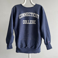 1980/90s Connecticut College Bleach Stained Reverse Weave/Cut Neck Champion Sweatshirt