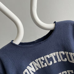 1980/90s Connecticut College Bleach Stained Reverse Weave/Cut Neck Champion Sweatshirt