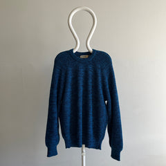 1980s St. John's Bay Blue and Black Ribbed Raglan Sweater