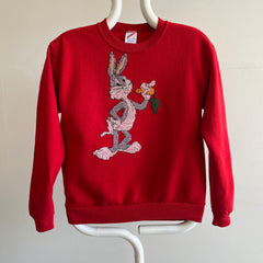 1980s OMG DIY Bugs Bunny Needlepoint Smaller Sweatshirt - WOAH