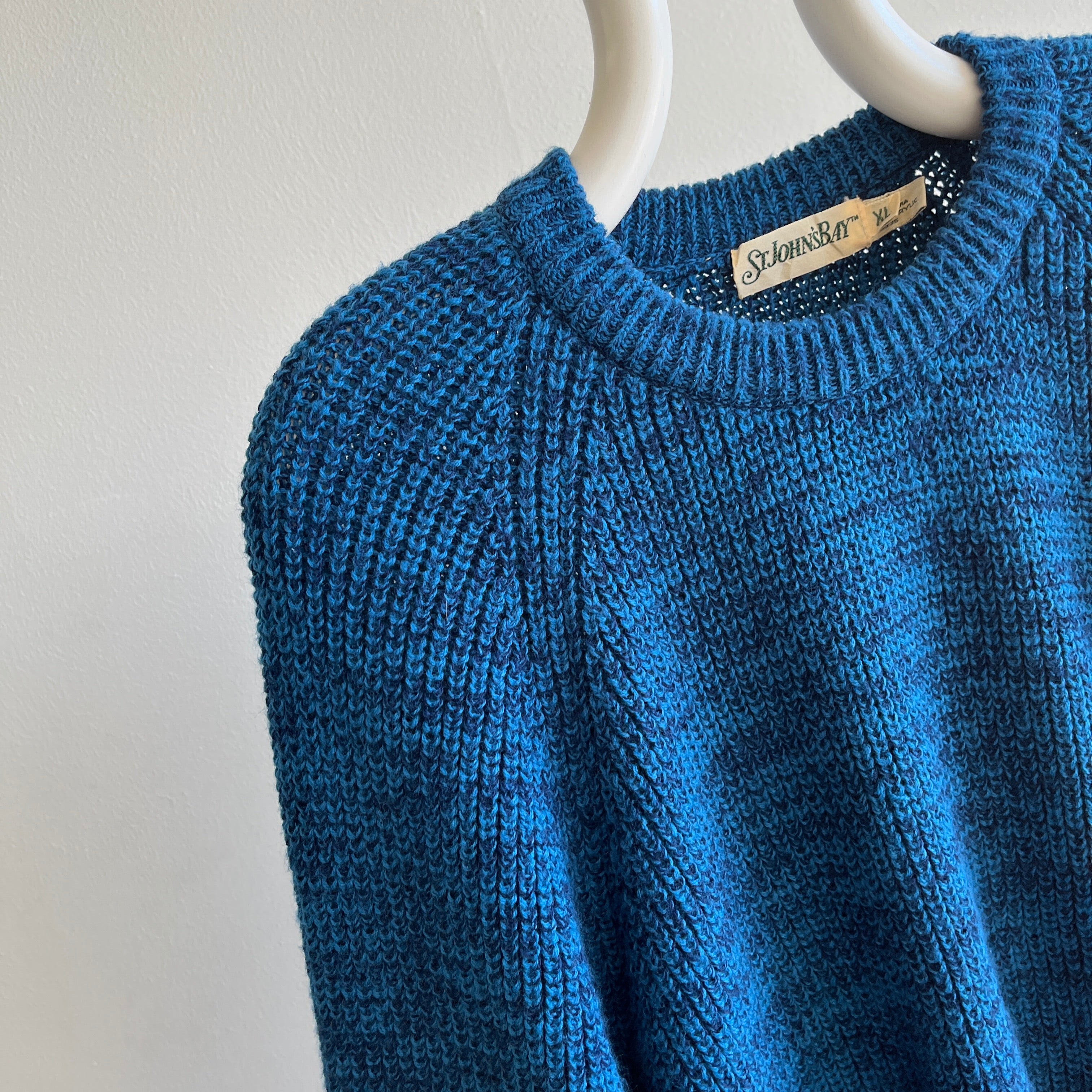 1980s St. John's Bay Blue and Black Ribbed Raglan Sweater