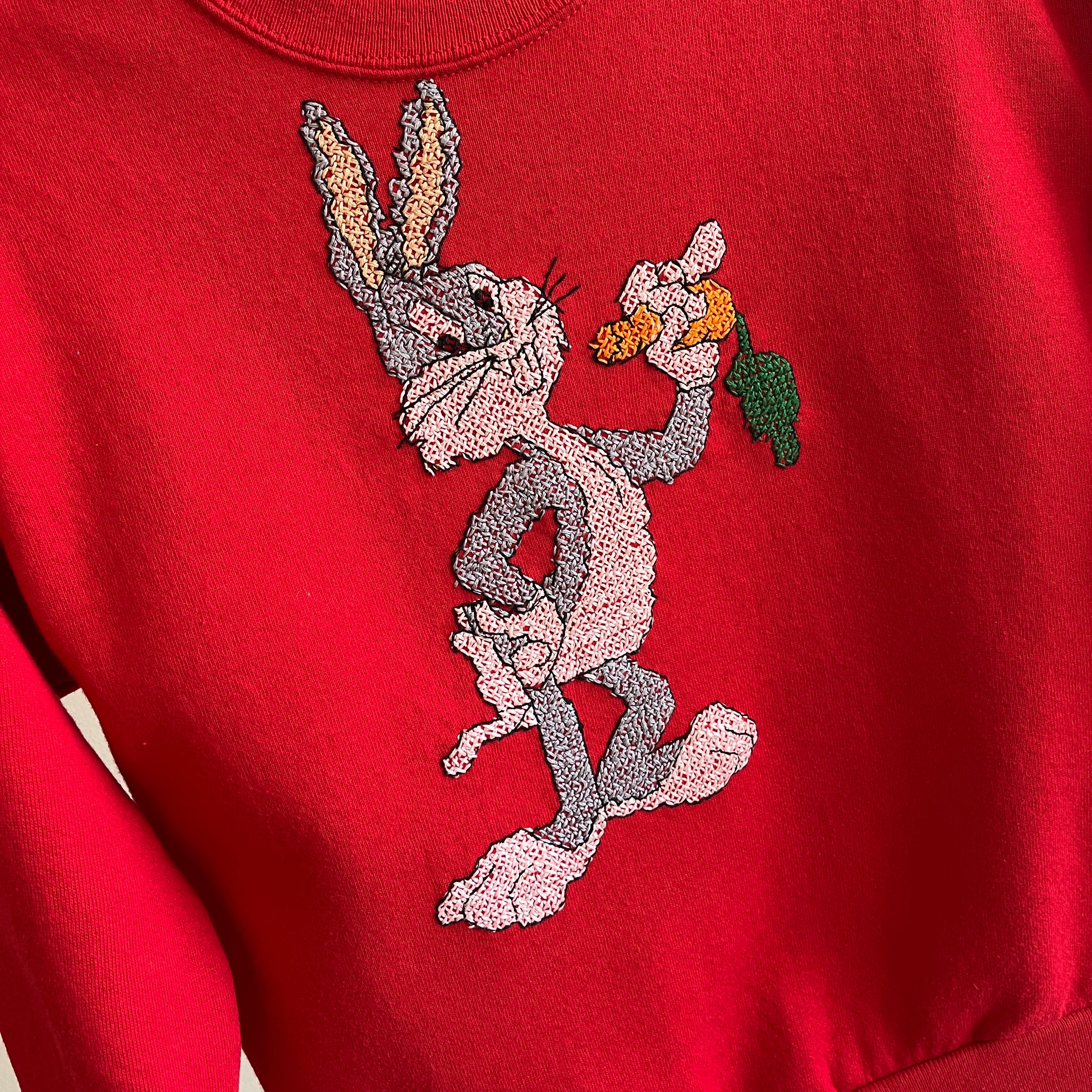 1980s OMG DIY Bugs Bunny Needlepoint Petit Sweat - WOAH