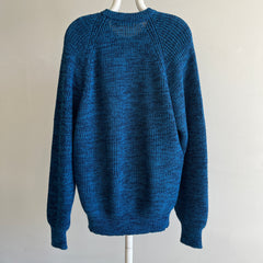 1980s St. John's Bay Blue and Black Ribbed Raglan Sweater