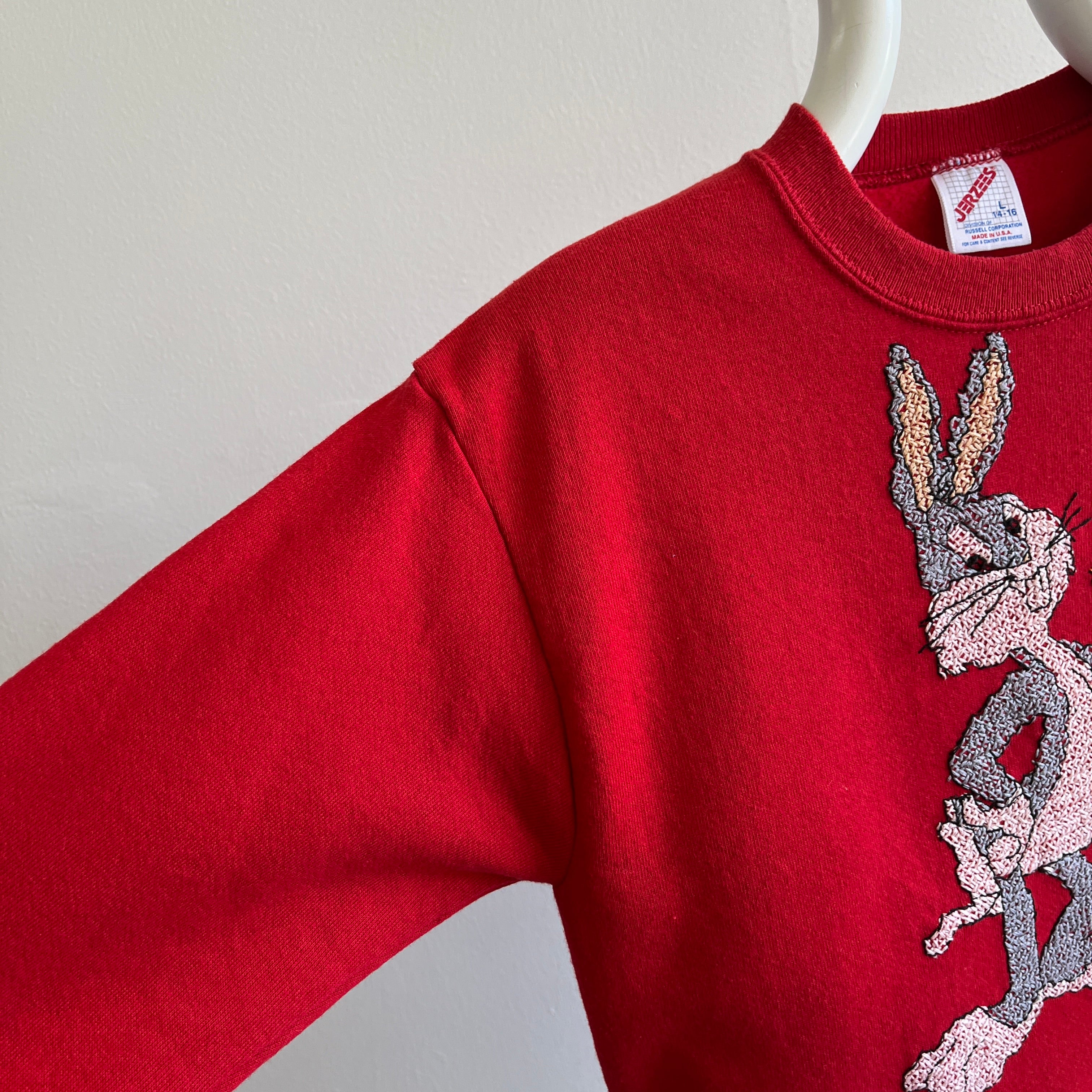 1980s OMG DIY Bugs Bunny Needlepoint Petit Sweat - WOAH