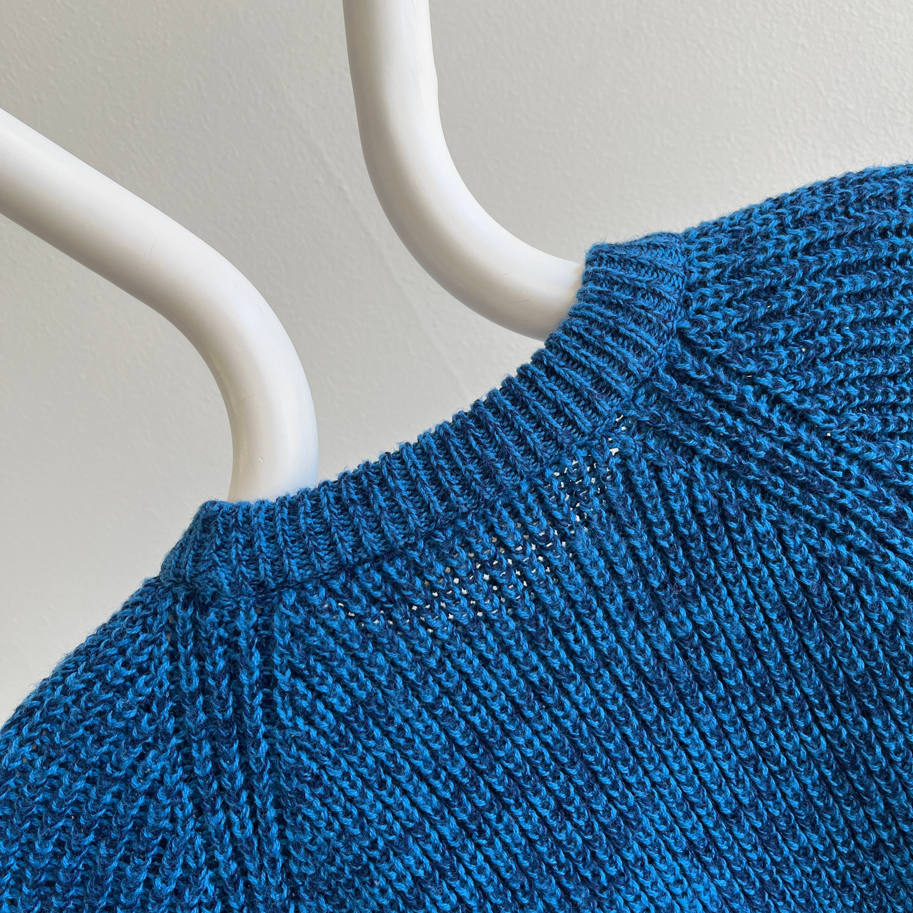 1980s St. John's Bay Blue and Black Ribbed Raglan Sweater