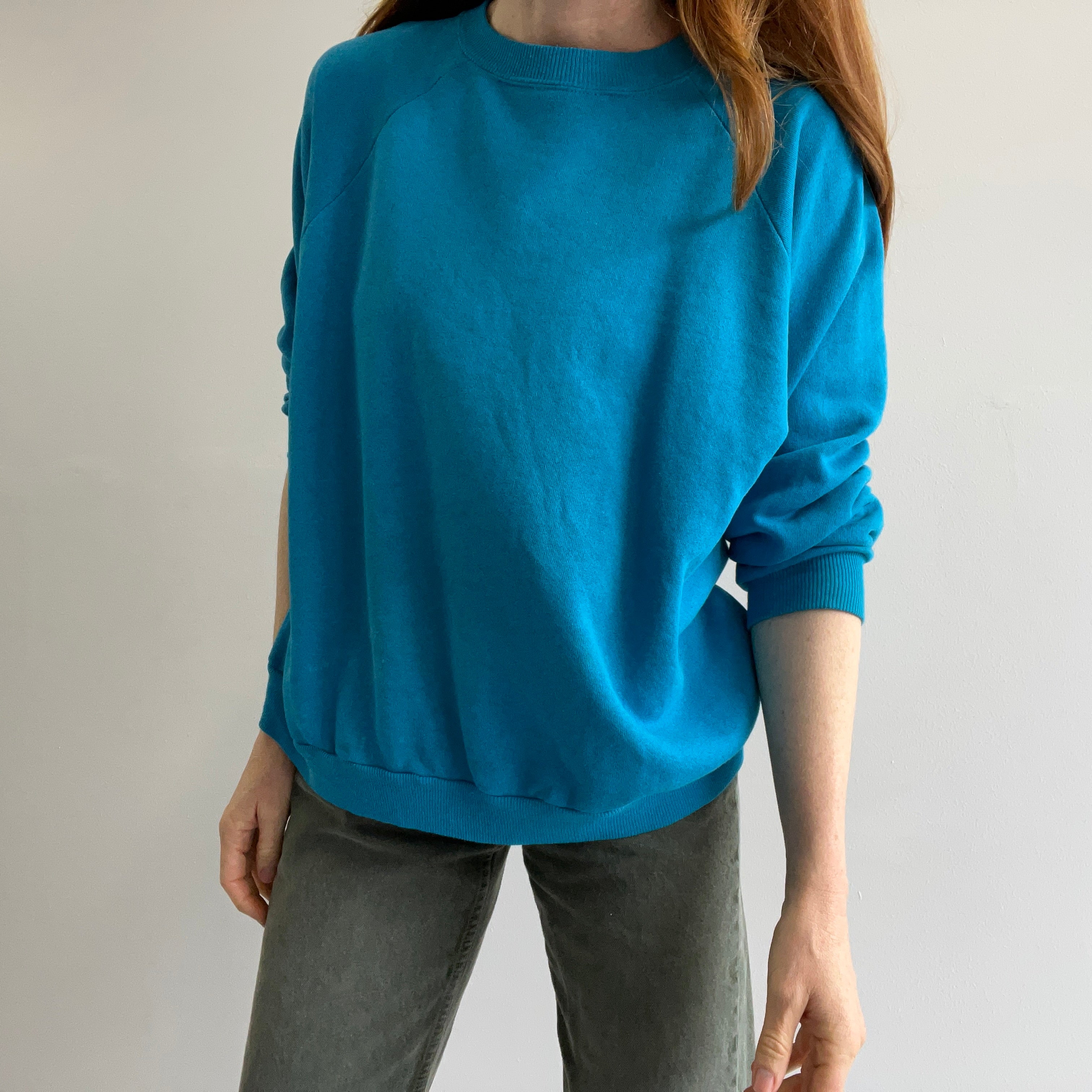 1980s Soft and Slouchy Oversized Blank Teal Raglan