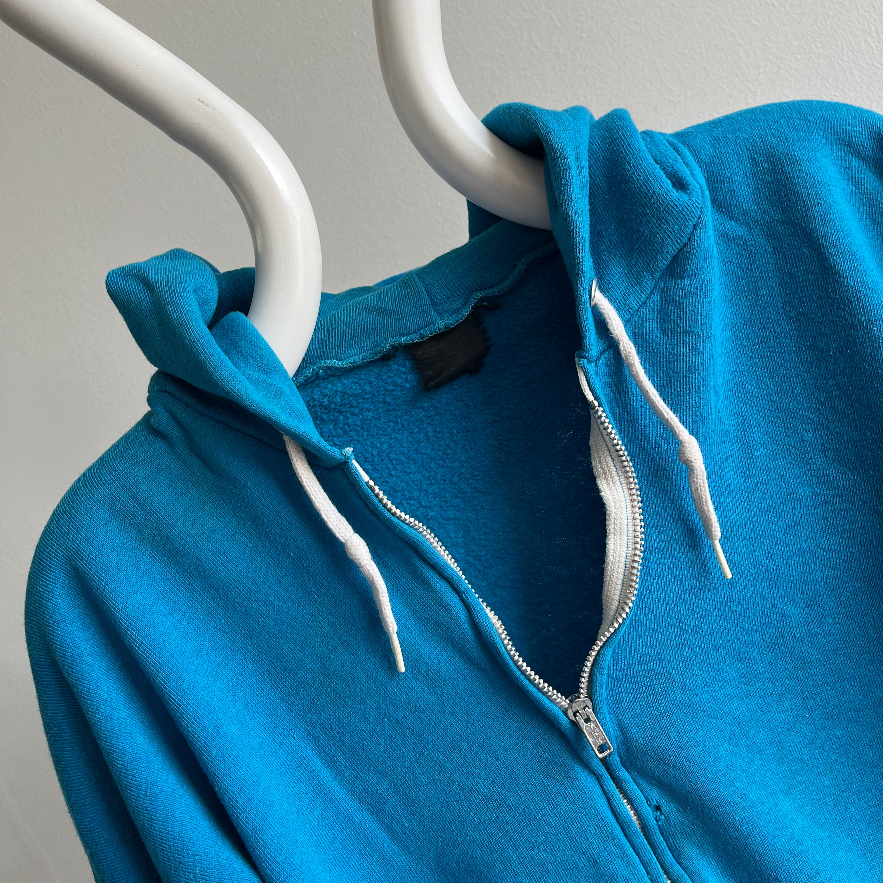 1980s Stained Turquoise Zip Up Hoodie