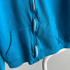 1980s Stained Turquoise Zip Up Hoodie